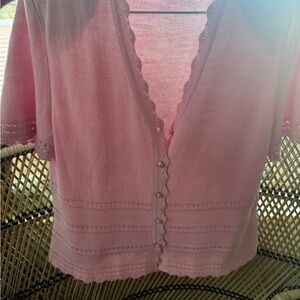 St. John Pink Scalloped Cardigan